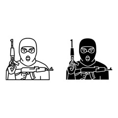 Fototapeta premium Criminal icon set showing a masked person holding an assault weapon