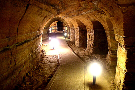 CAMERANO, ITALY - AUGUST 15, 2026: Grotte di Camerano. This subterranean city stretches for kilometers beneath the surface, and inhabitants expanded and modified the tunnels by hand, for generations
