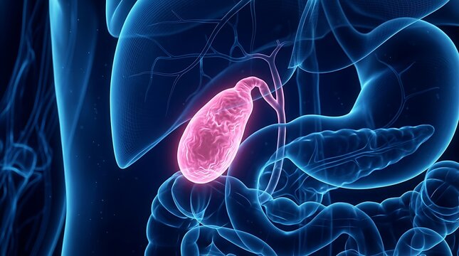 Human digestive system with highlighted gallbladder