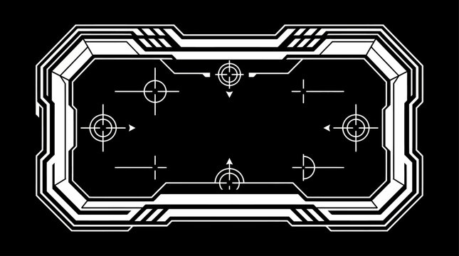 Futuristic HUD User Interface Frame with Targeting Reticles on Black