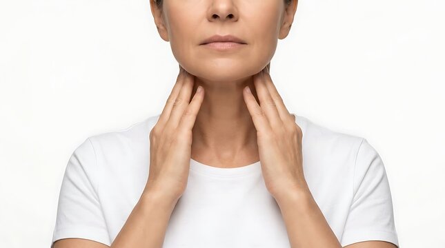 Woman experiencing neck or throat pain