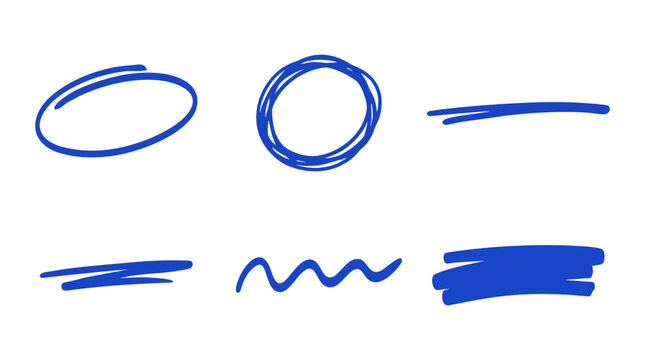 Blue vector graphic illustration showing hand drawn sketchy circles and marker underlines for creative design projects
