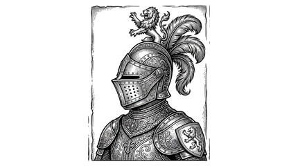Fototapeta premium Ornate Knight Armor with Lion Crest Illustration