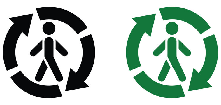 Triman sign, Triman recycling icon set with French waste sorting symbols for packaging, sustainability, and environmental labeling