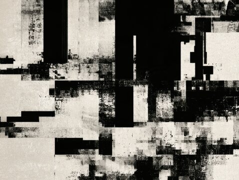 Abstract geometric black and white composition with overlapping shapes