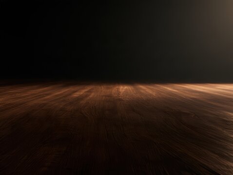 Wide wooden floor with soft warm lighting at night
