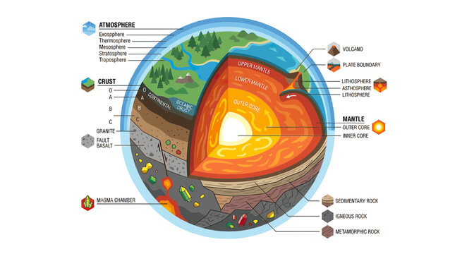 Earth's Cross-Sectional Layers Diagram
