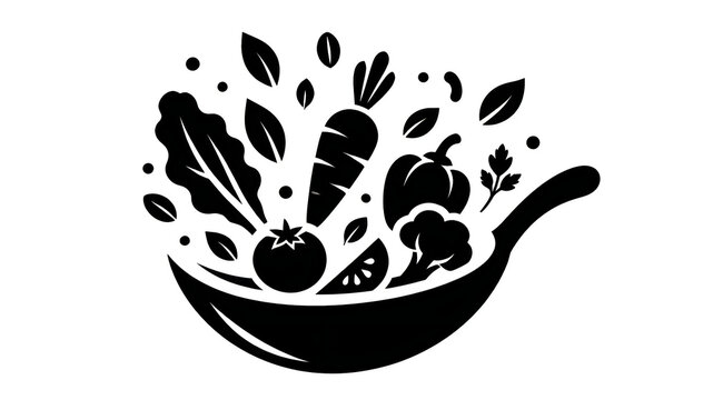 Black and white vegetable soup illustration for healthy eating and