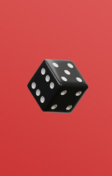 Single isolated floating Black dice over gradient Persian Reed color background. 3D modeling dice template. 3D rendered object