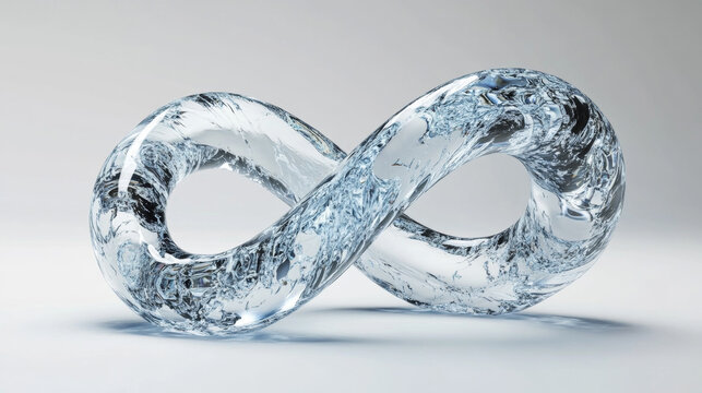 Infinity symbol made of flowing clean water on white background, 3D render conceptual illustration