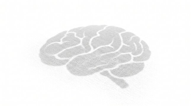 White human brain icon printed on clean fabric texture background