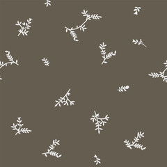 Prehistoric animal and tropical leaf illustration featuring mammoth and triceratops silhouettes on dark background. Seamless pattern for textile prints on fabric and wallpaper. © motifs_20