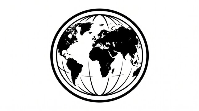 Geographic world map globe inside a circular border with continent geography international navigation monochrome illustration business