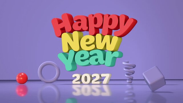 Happy New Year 2027 Colorful Toy Sculpture Loop Cartoon Animation