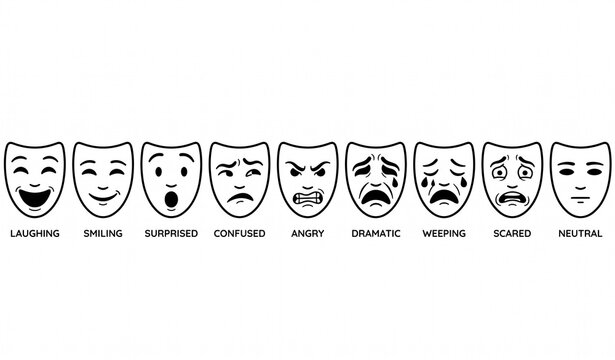 Drama Theater Masks Series Comedy Tragedy Expressive Vector Collection