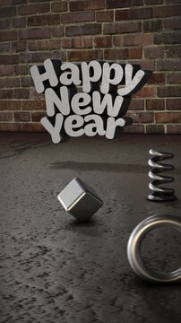 Happy New Year 2027 Chrome Sculpture Vertical Animation