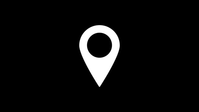 White map pin location pointer icon isolated on black background