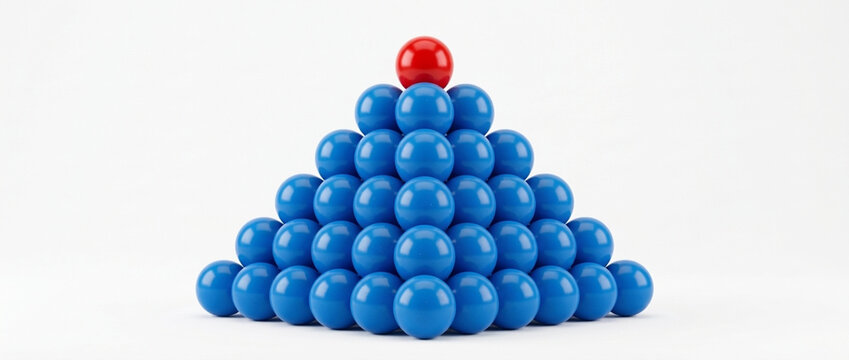 Single Red Ball atop Pyramid of Blue Balls Concept of Leadership Uniqueness or Difference