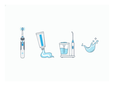Rechargeable electric toothbrush sonic head fluoride toothpaste tube and fresh swirl set, isolated on white background