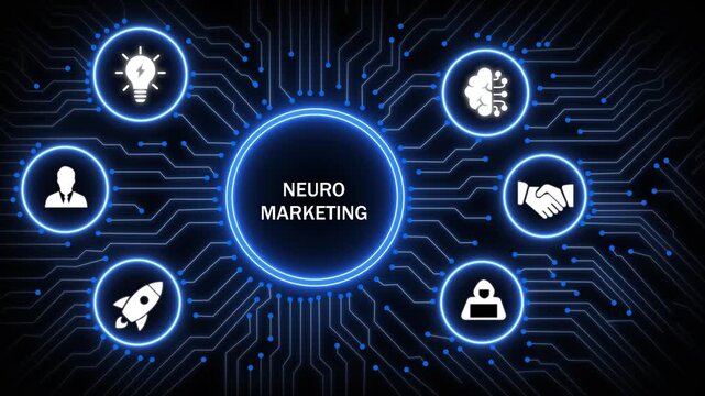 Neuromarketing concept featuring digital brain interface and circuit board background, for advanced consumer, behavior analysis, artificial, intelligence strategy, and, modern business technology
