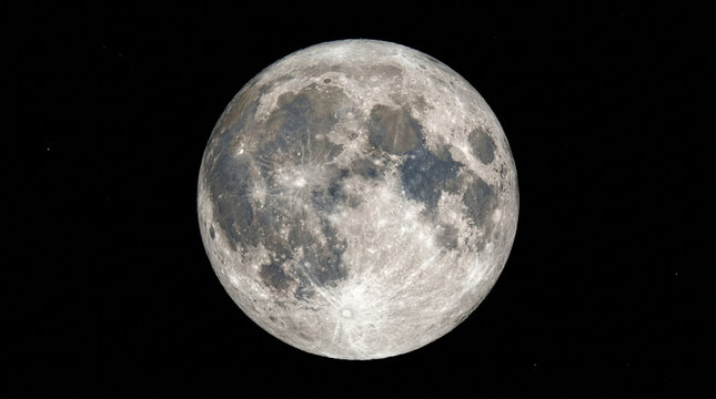 Luminous Full Moon Against Dark Night Sky Celestial Body Orbiting Earth Lunar Surface Detail