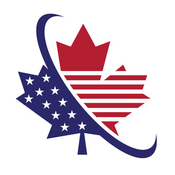 Canada and US border country logo, combination from abstract Canada and US flag, logo design vector.