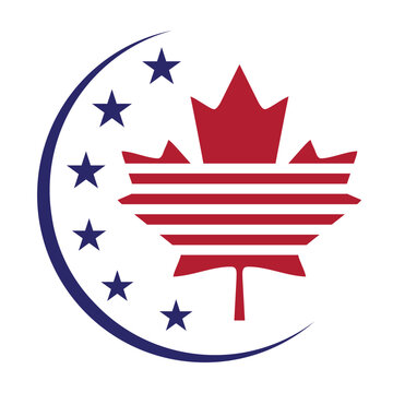 Canada and US border country logo, combination from abstract Canada and US flag, logo design vector.