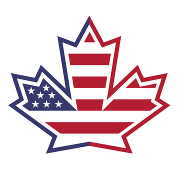 Canada and US border country logo, combination from abstract Canada and US flag, logo design vector.
