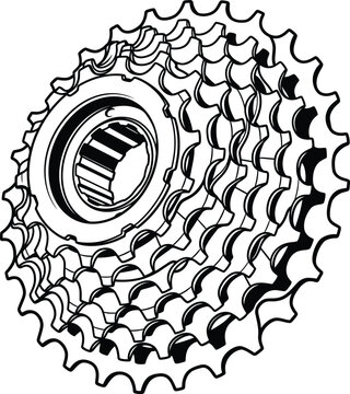 Bicycle Gear Cassette Close-Up Illustration of Multi-Speed Bike Freewheel Sprocket Components
