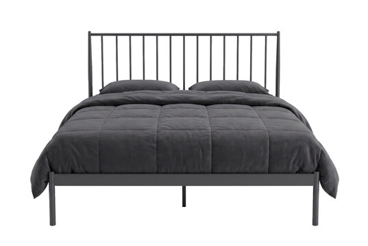 Modern Charcoal Bed with Metal Spindle Headboard and Quilted Comforter