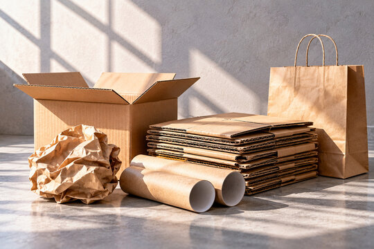 Cardboard and paper packaging materials prepared for recycling