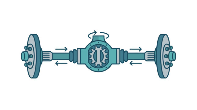 Elegant of a Differential Drive Mechanism Connecting Two Wheels with Gears and Axles in Blue and Gray