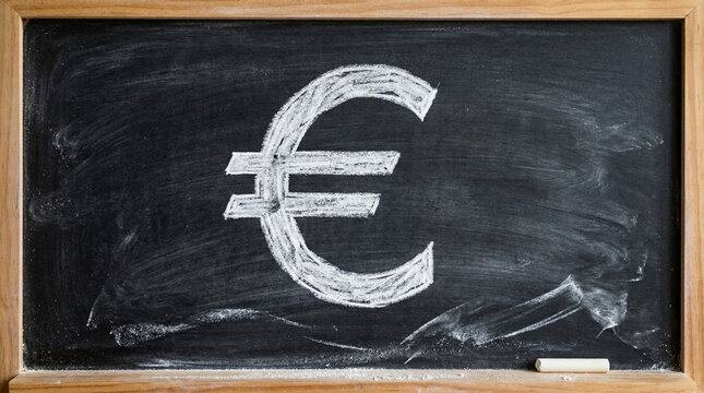 Euro symbol drawn with chalk on a blackboard symbolizing currency finance and European economy concept