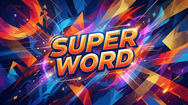 Explosive Super Word Text Effect with Vibrant Geometric Abstract Background