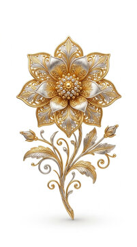Exquisite filigree flower brooch intricate gold and silver metalwork delicate floral jewelry vintage ornate accessory studio shot