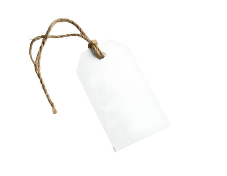 Isolated blank white tag with twine string for price, gift, or product information