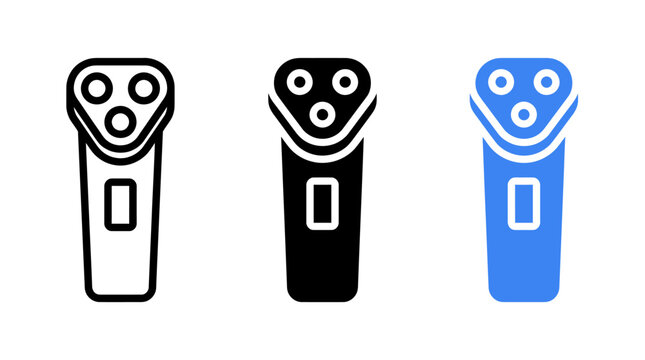 Electric shaver icon set vectors featuring modern grooming razor symbols