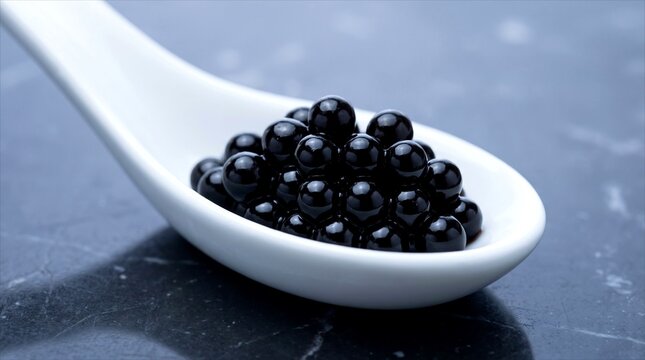 Macro Black Balsamic Vinegar Pearls Molecular Gastronomy Spherification