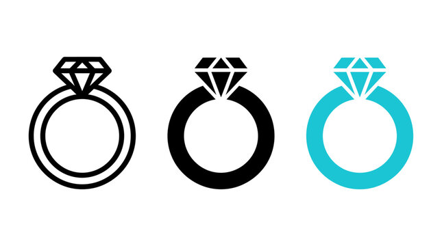 Engagement ring icon design set featuring diamond ring vector graphics