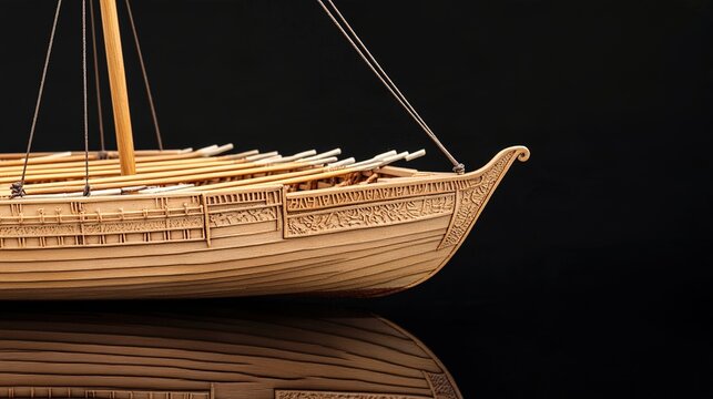 trireme. Miniature ancient trireme galley with parallel oars on a calm sea. mobility guides, transit brochures, designed for mobility and urban transit guides, improves user orientation.
