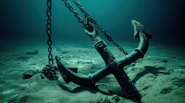 pulled. Ancient iron anchor being pulled from a sandy seabed, water droplets. mobility guides, transit brochures, designed for mobility and urban transit guides, used by photographers.
