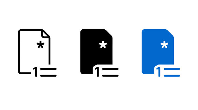 Footnotes icon design set with document symbol and numbers vector graphic