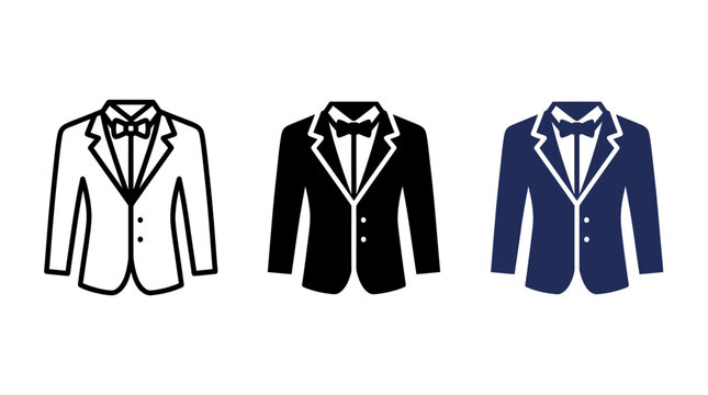 Groom suit icon design set vector illustration with tuxedo and bow tie
