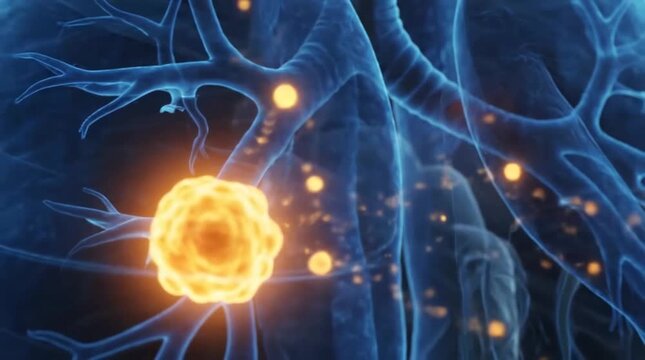 High Definition 3D Medical Visualization of a Malignant Tumor in Human Lungs and Respiratory System