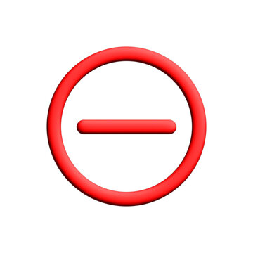 3D red minus sign icon inside a circle with three dimensional subtraction negative decrease mathematical interface as PNG asset