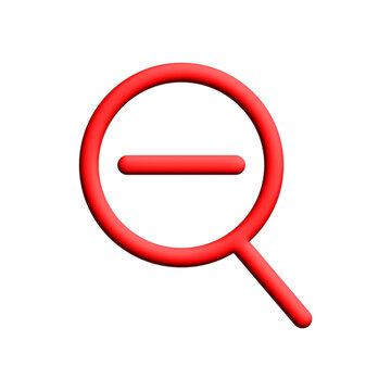 Red 3D zoom out icon with a minus symbol in a circular glass-like style as PNG element