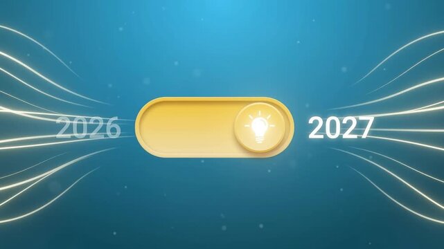 Year transition toggle switch animation between 2026 and 2027 with lightbulb icon