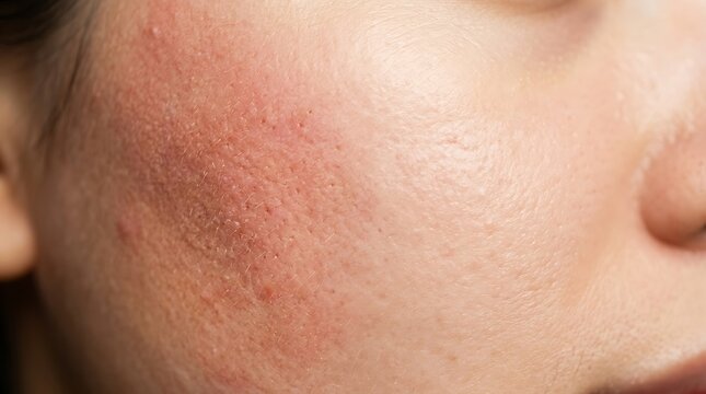 Close up of facial skin redness and texture