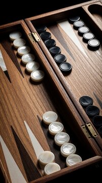 Broken wooden backgammon board with cracked pieces. Split game board geopolitical conflict, regional instability in Middle East. Fractured wood pieces represent war, division, failed diplomacy.