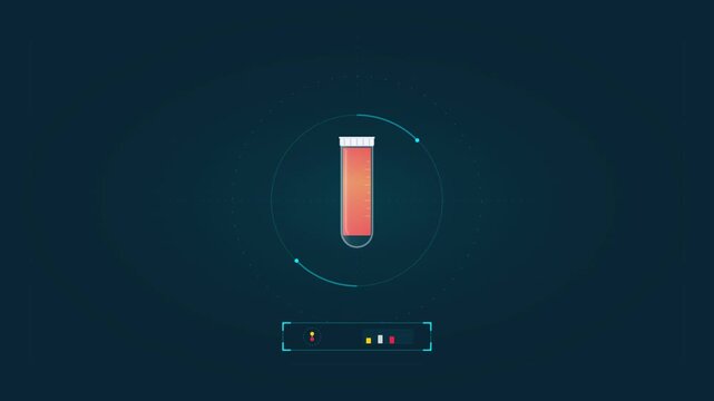 Blood sample test tube rotating in futuristic laboratory interface